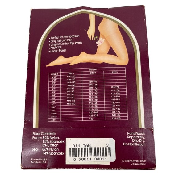 Sheer Indulgence Burlington Vintage 1989 Pantyhose Tan, Size 3 - Picture 4 of 7